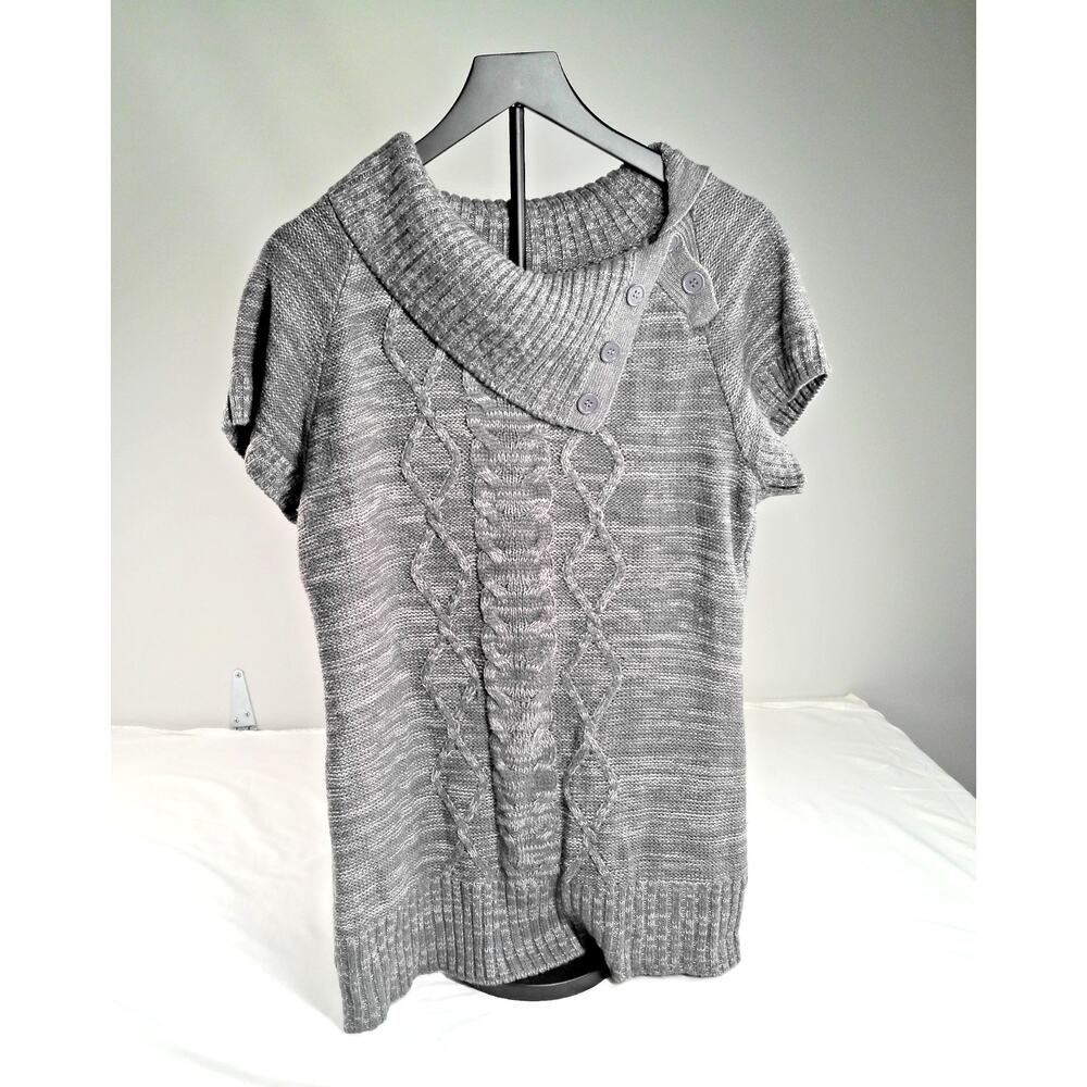 No Boundaries Girls L/G 11-13 Gray Cable Knit Cowl Neck Button Sweater